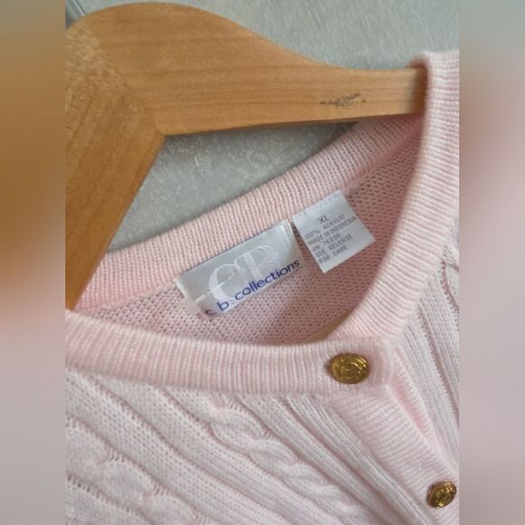Womens Pale Pink Cord Knit Gold Button Cardigan Sz XL Reel Fishermann Kawaii - Picture 7 of 10